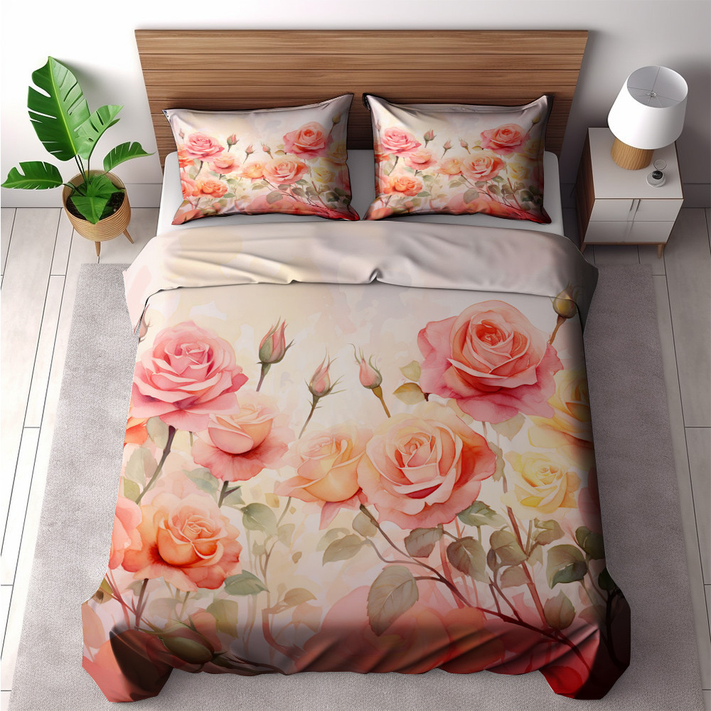 Romance Roses Floral Design Printed Bedding Set Bedroom Decor