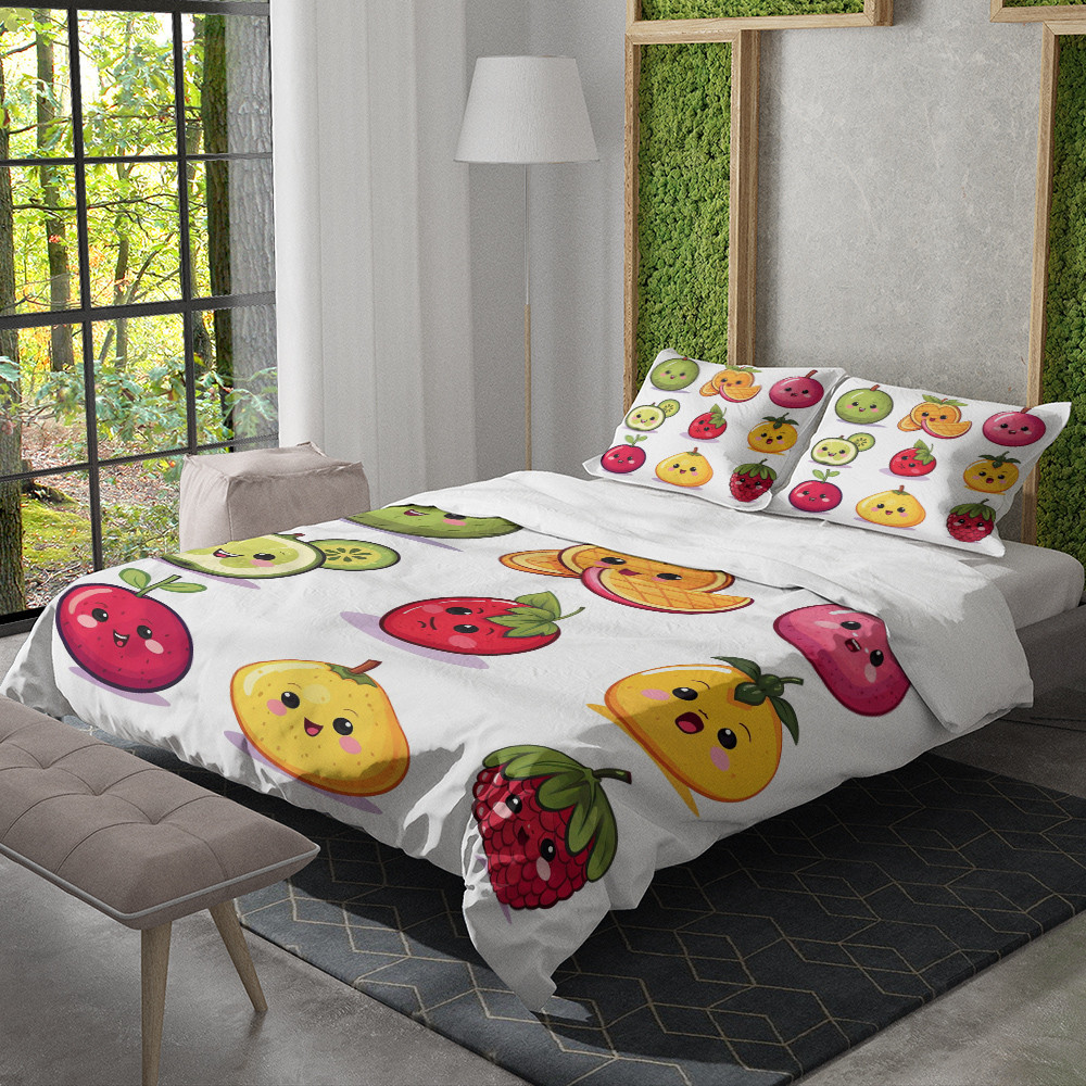 Set Up Cartoon Fruits Happy Face Printed Bedding Set Bedroom Decor