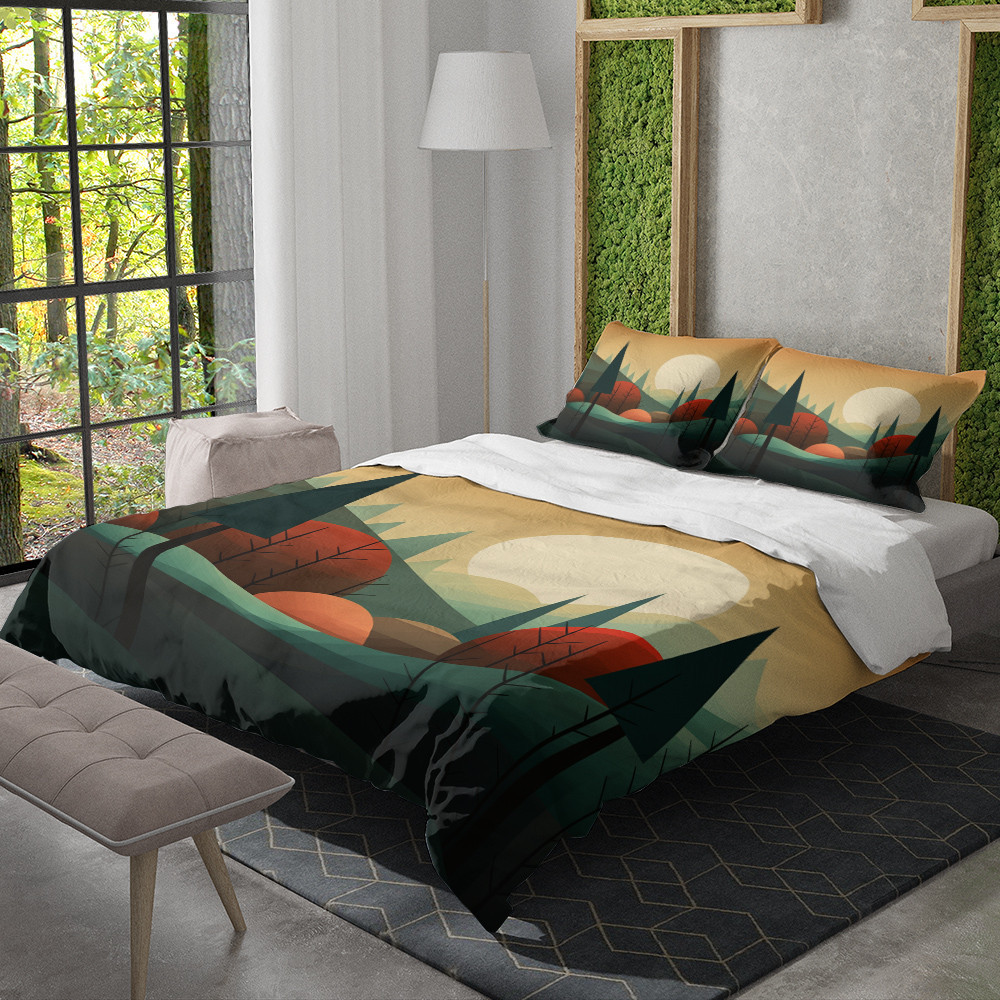 Tranquil Forest Scene Minimalist Landscape Design Printed Bedding Set Bedroom Decor