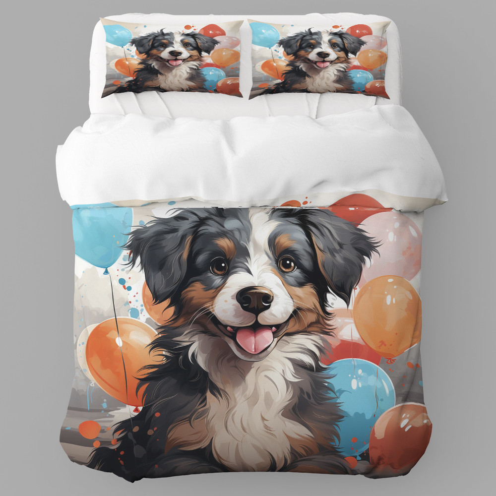 Portrait Of Cute Dog And Balloons Textures Printed Bedding Set Bedroom Decor
