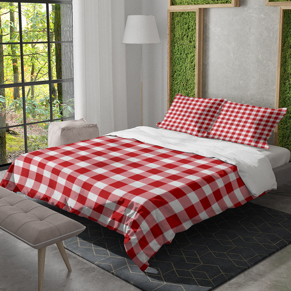 Red And White Checkered Pattern Printed Bedding Set Bedroom Decor