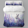 Rabbit Lavender Flowers Animal Design Printed Bedding Set Bedroom Decor
