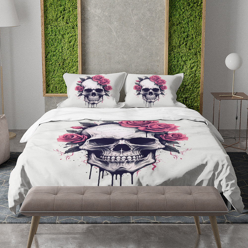 Skull With Rose On Head Printed Bedding Set Bedroom Decor Artwork Design
