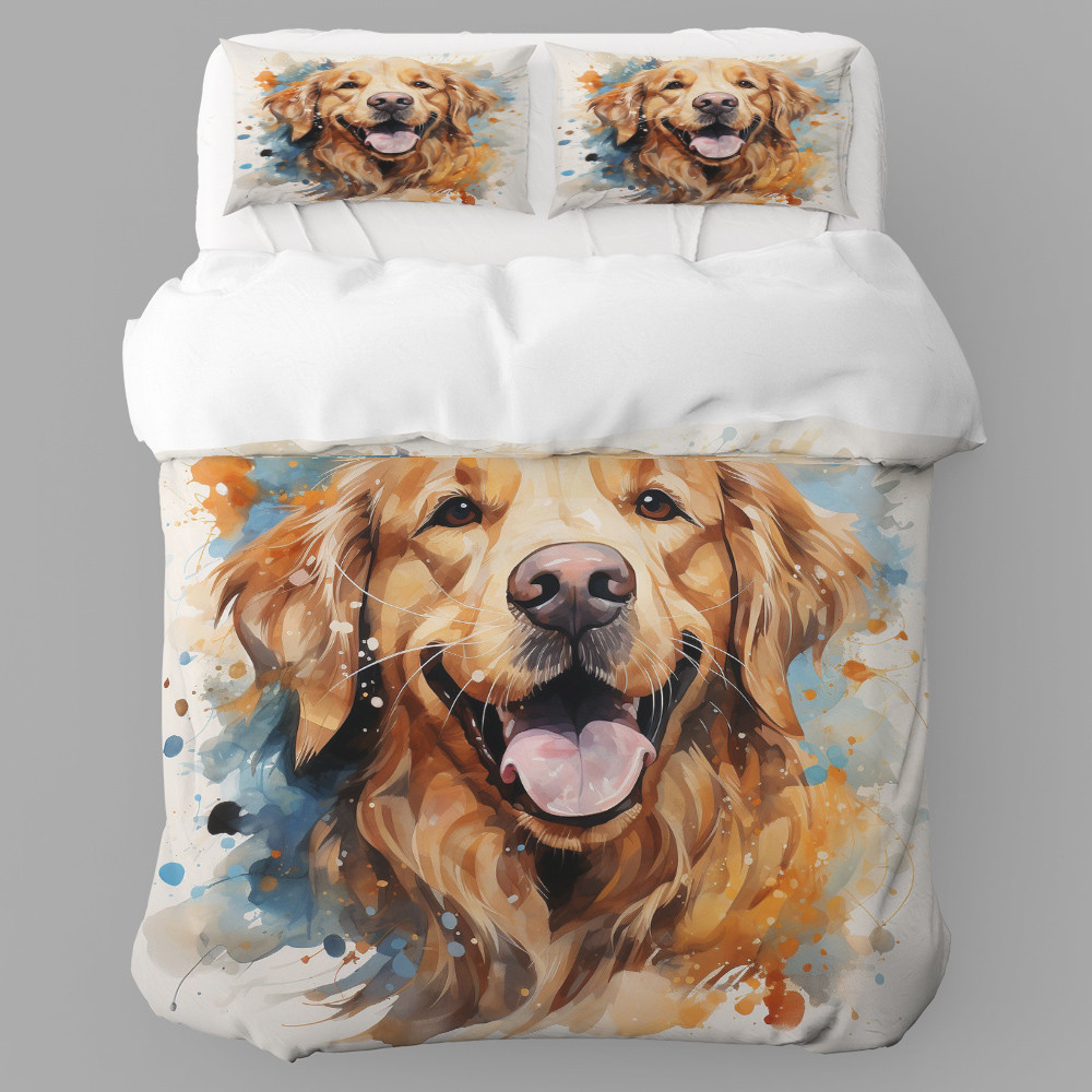 Paint Splatter Watercolor Portrait Of Dog Printed Bedding Set Bedroom Decor