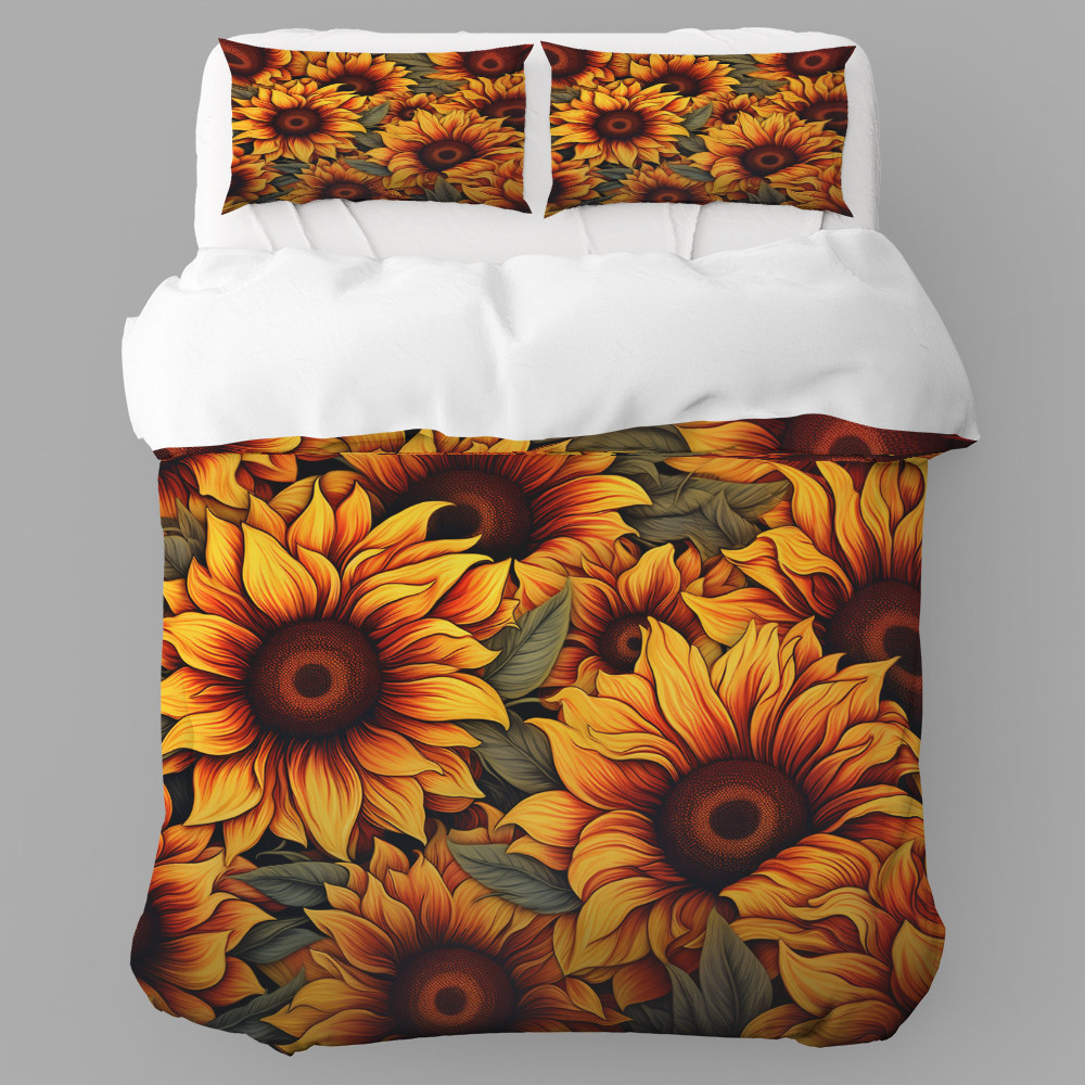 Intricate Sunflowers Floral Design Printed Bedding Set Bedroom Decor