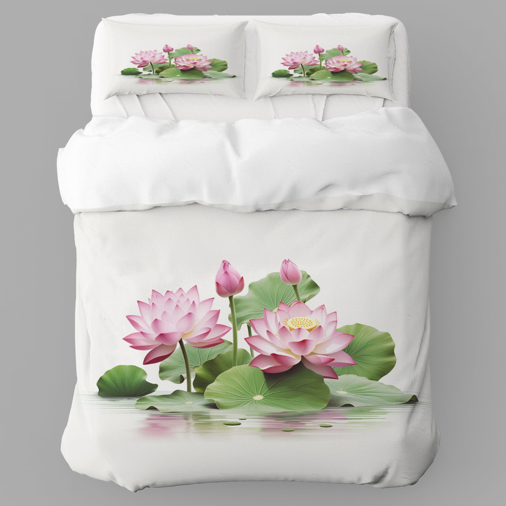 Lovely Vintage Lotus Flower Floral Design Printed Bedding Set Bedroom Decor