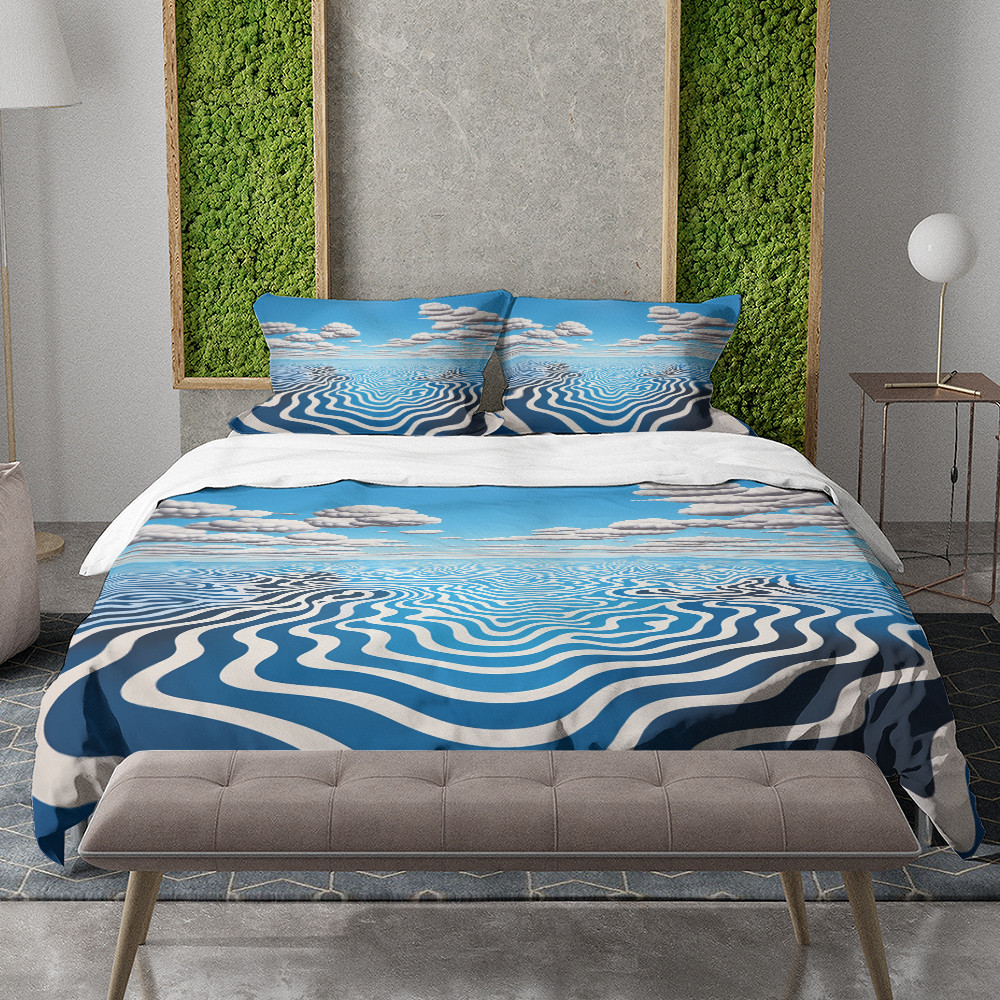 Trompe L'oeil Beach Landscape Optical Illusion Design Printed Bedding Set Bedroom Decor