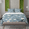 White Flowers Blue Background Floral Design Printed Bedding Set Bedroom Decor