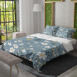 White Flowers Blue Background Floral Design Printed Bedding Set Bedroom Decor