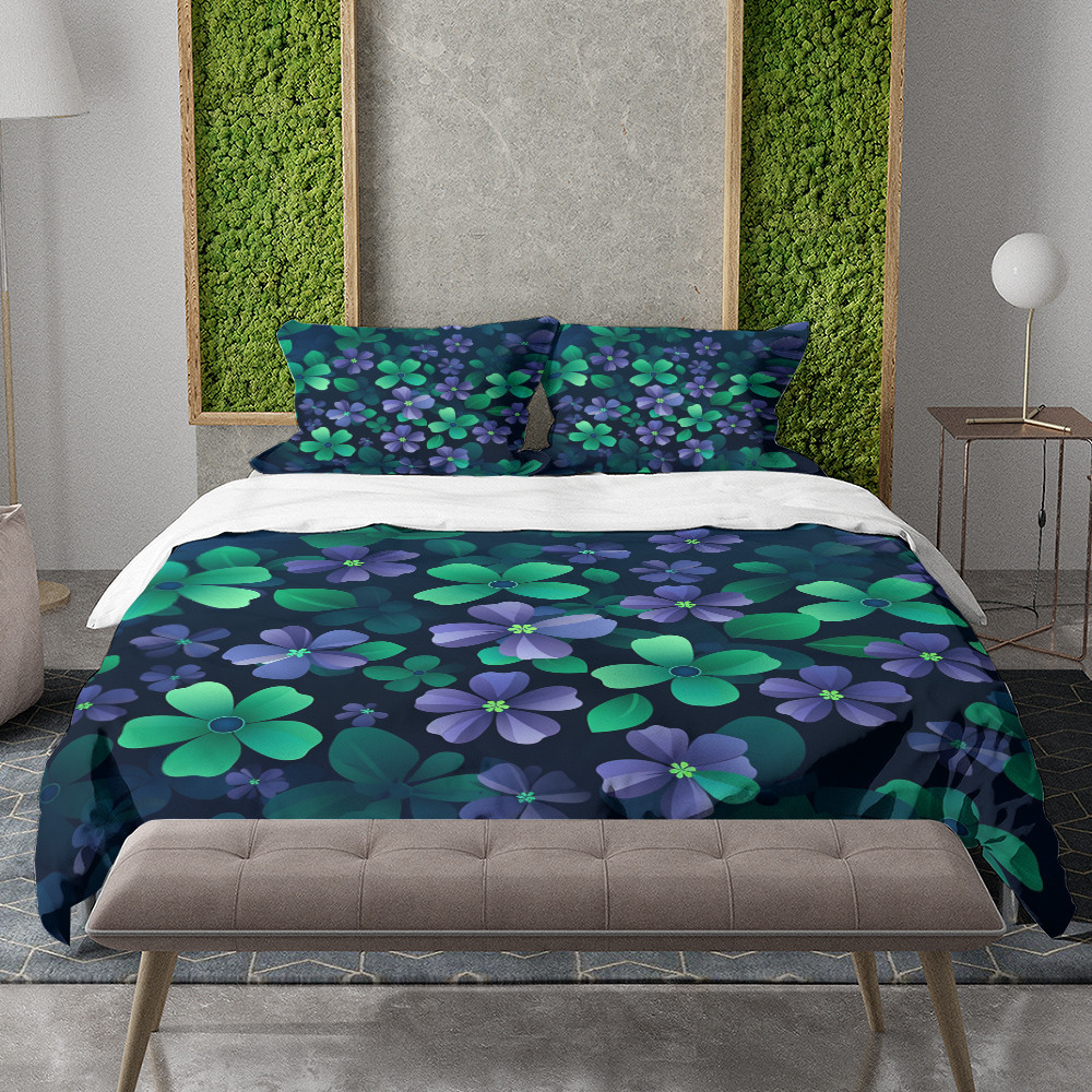 Violet Emerald Flowers Floral Design Printed Bedding Set Bedroom Decor
