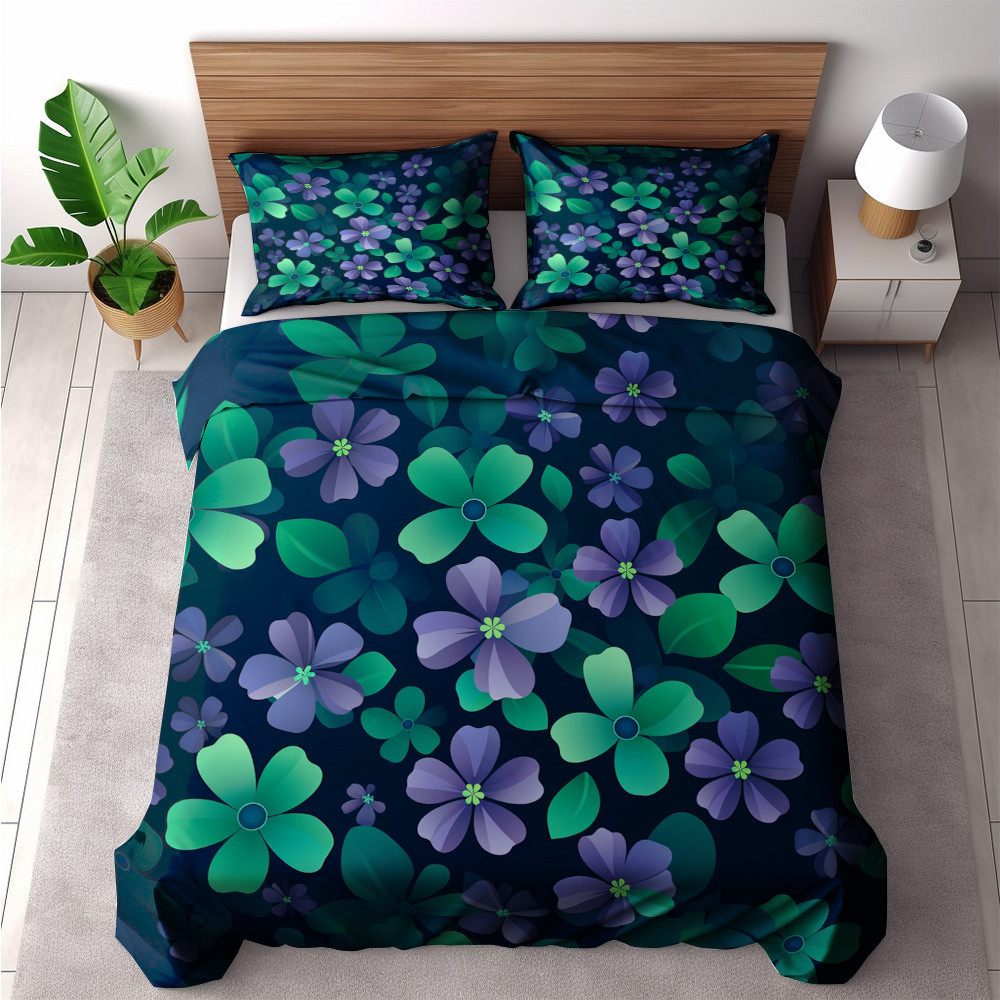 Violet Emerald Flowers Floral Design Printed Bedding Set Bedroom Decor
