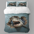 Menacing Shark Through Cracking Wall Animal Design Printed Bedding Set Bedroom Decor
