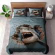 Menacing Shark Through Cracking Wall Animal Design Printed Bedding Set Bedroom Decor