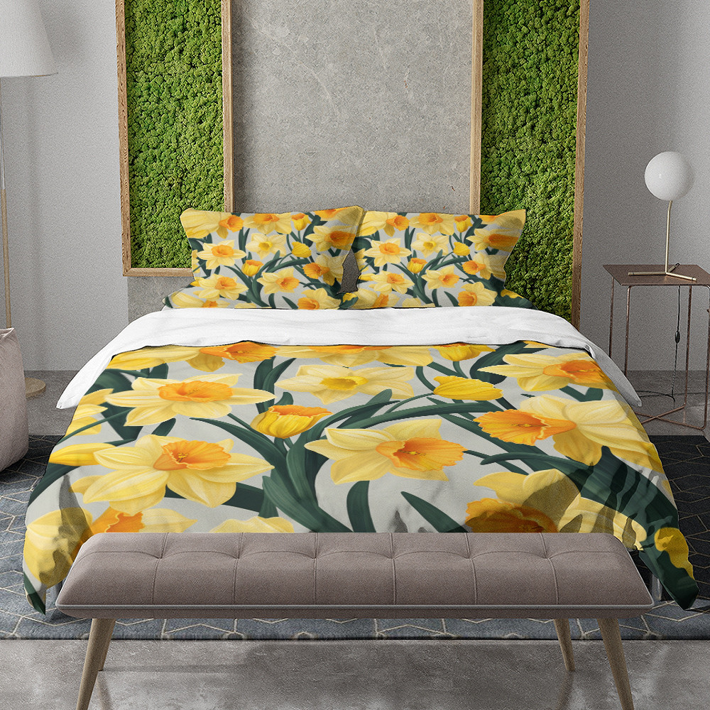 Joyful Spring Daffodil Floral Design Printed Bedding Set Bedroom Decor