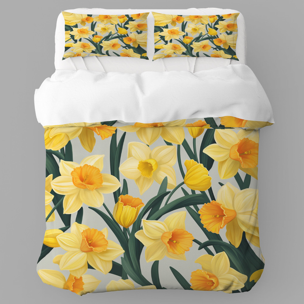 Joyful Spring Daffodil Floral Design Printed Bedding Set Bedroom Decor
