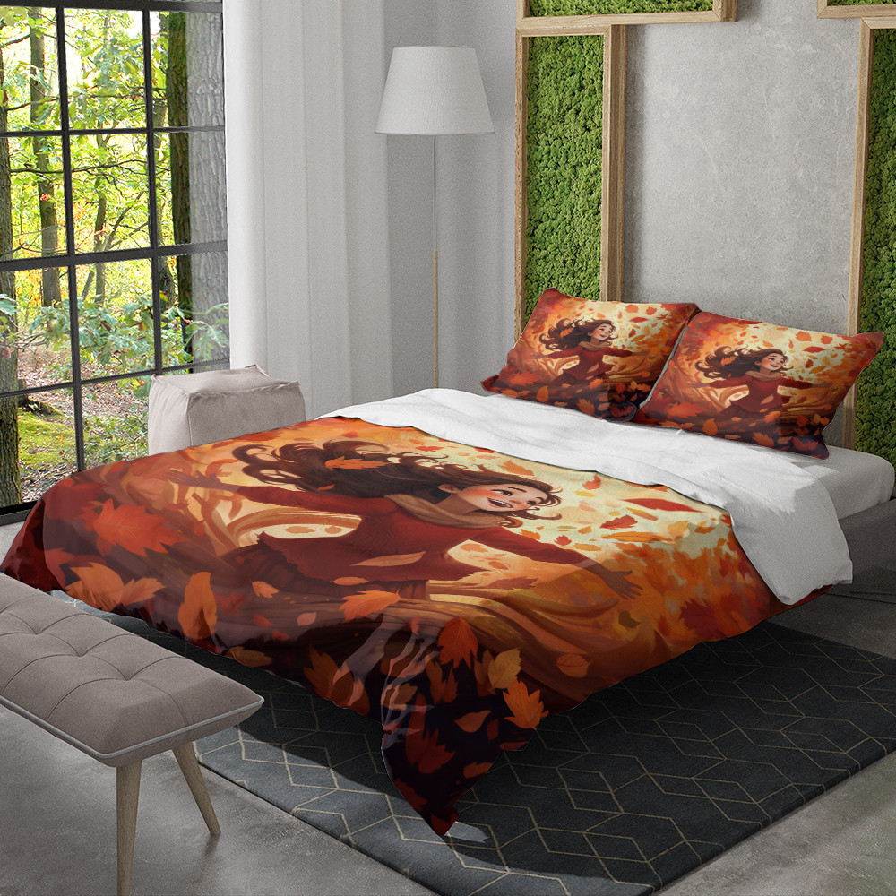 Whimsy Of Leaves Halloween Autumn Landscape Design Printed Bedding Set Bedroom Decor