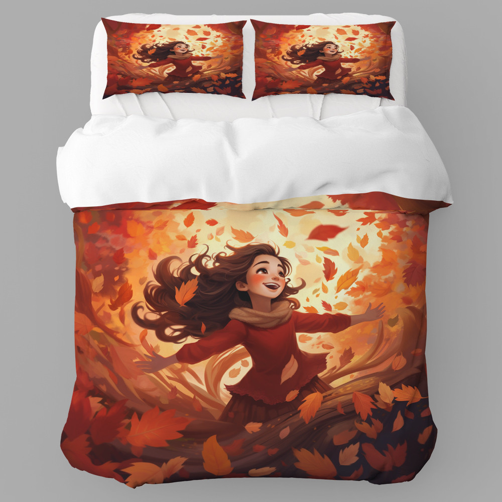 Whimsy Of Leaves Halloween Autumn Landscape Design Printed Bedding Set Bedroom Decor