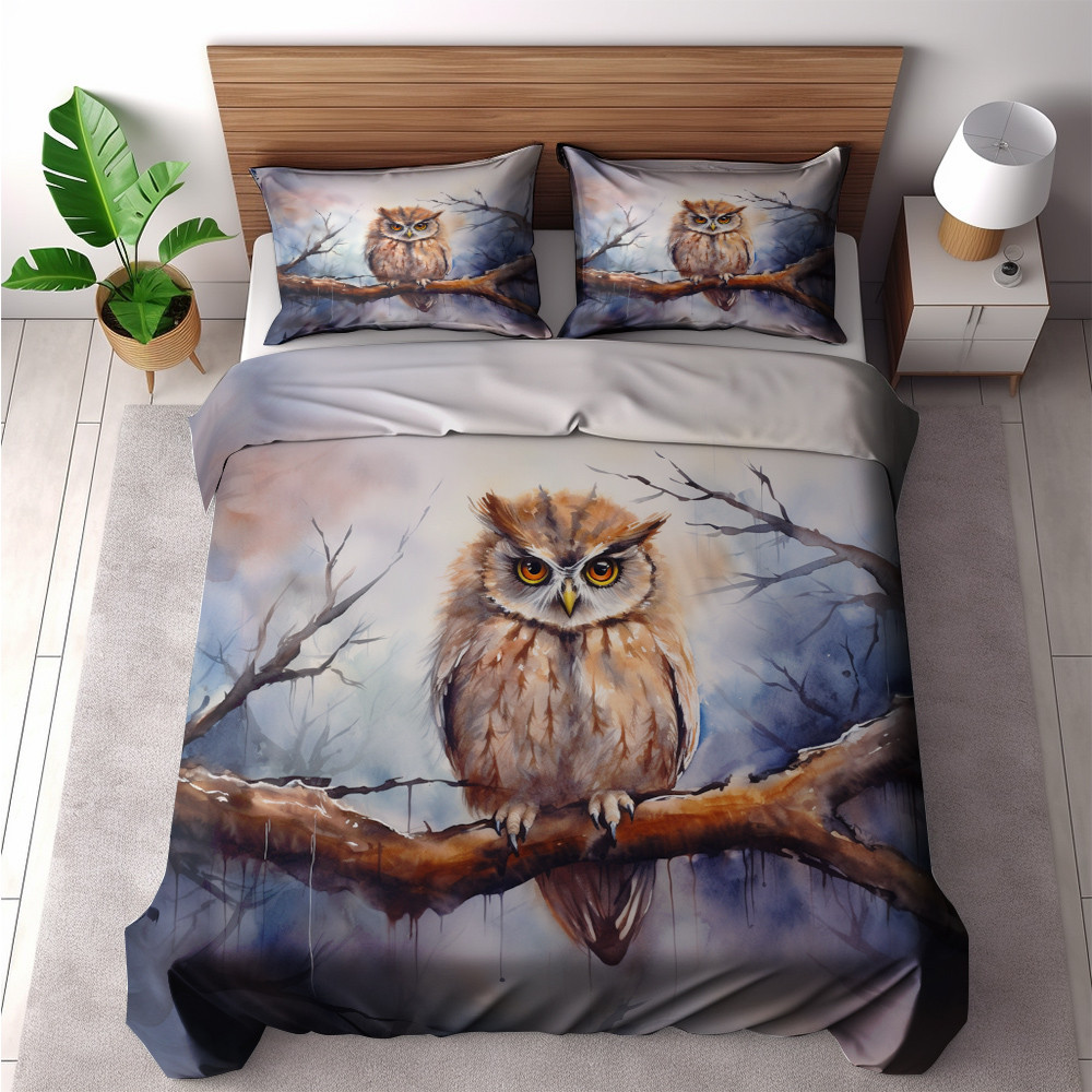Owl Starring At You Animal Funny Design Printed Bedding Set Bedroom Decor