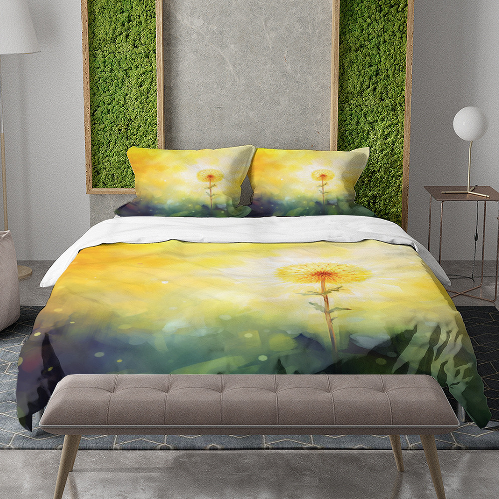 Watercolor Yellow Dandelion Floral Design Printed Bedding Set Bedroom Decor