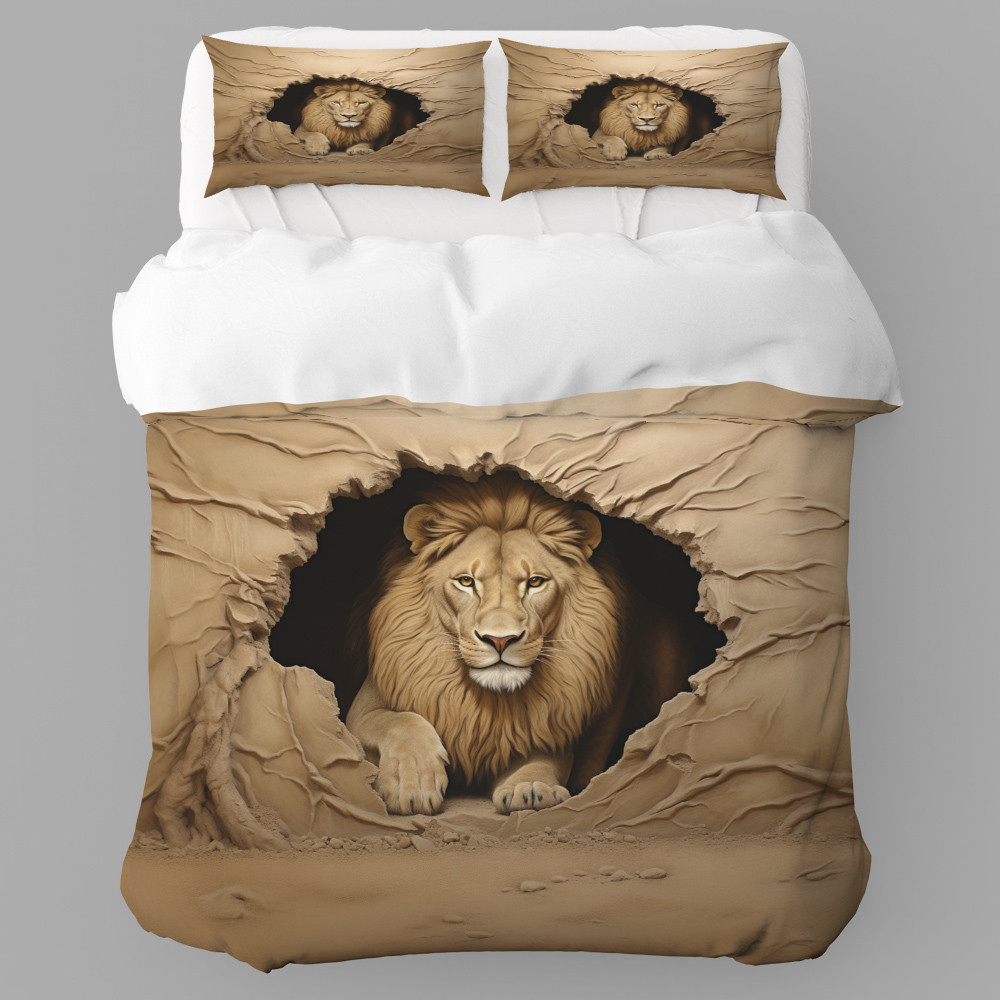 Regal Lion Through Hole Animal Design Printed Bedding Set Bedroom Decor