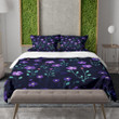 Violet Flowers Navy Background Floral Design Printed Bedding Set Bedroom Decor