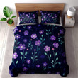 Violet Flowers Navy Background Floral Design Printed Bedding Set Bedroom Decor