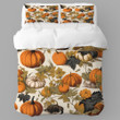 White And Orange Pumpkins Autumn Halloween Design Printed Bedding Set Bedroom Decor