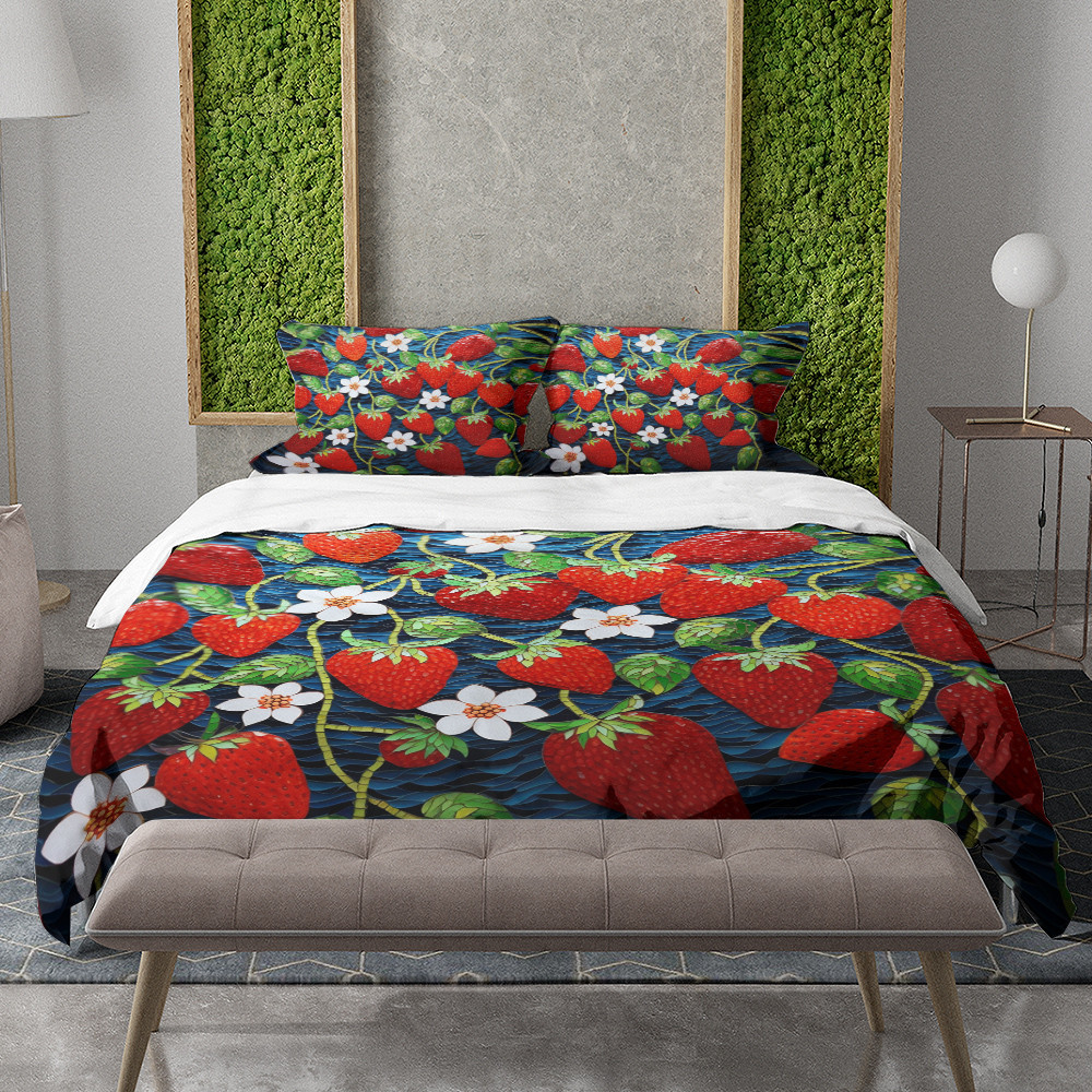 Mosaic Inspired Strawberry Fruit Pattern Design Printed Bedding Set Bedroom Decor