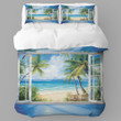 Realistic Window Overlooking Tropical Paradise Landscape Design Printed Bedding Set Bedroom Decor