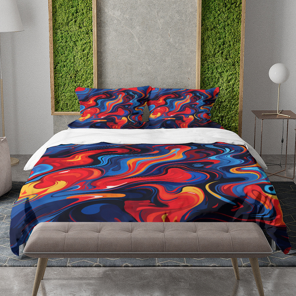 Red Blue Psychedelic Fluid Texture Design Printed Bedding Set Bedroom Decor