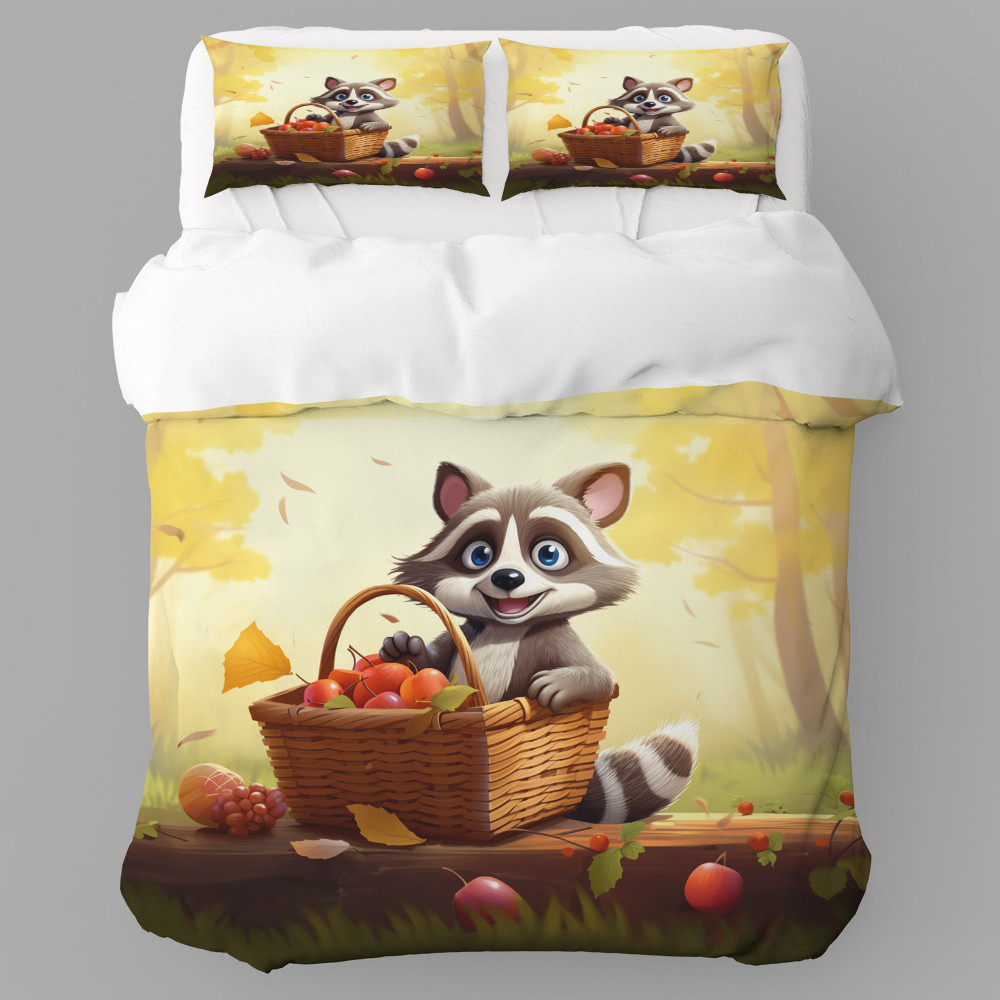 Raccoon Inside Basket Animal Funny Design Printed Bedding Set Bedroom Decor