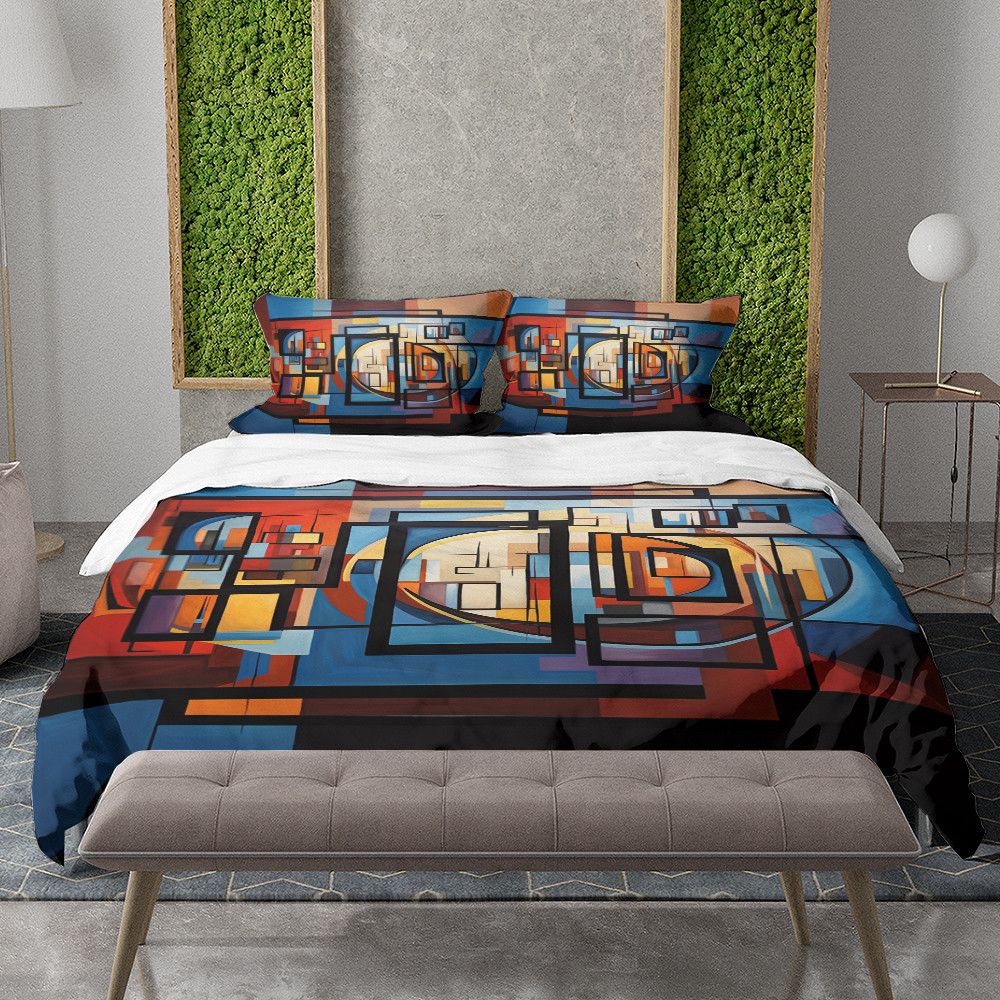 Window World Geometric Abstract Design Printed Bedding Set Bedroom Decor