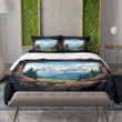 Window Overlooking Rocky Mountain Landscape Design Printed Bedding Set Bedroom Decor