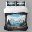 Window Overlooking Rocky Mountain Landscape Design Printed Bedding Set Bedroom Decor