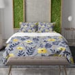 Yellow Flowers Blue Background Floral Design Printed Bedding Set Bedroom Decor