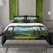 Window Overlooking Rocky Mountains Landscape Design Printed Bedding Set Bedroom Decor