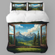 Window Overlooking Rocky Mountains Landscape Design Printed Bedding Set Bedroom Decor