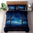 Window Overlooking Starry Night Landscape Design Printed Bedding Set Bedroom Decor