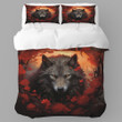 Wolf Fiery Poppies Animal Floral Design Printed Bedding Set Bedroom Decor