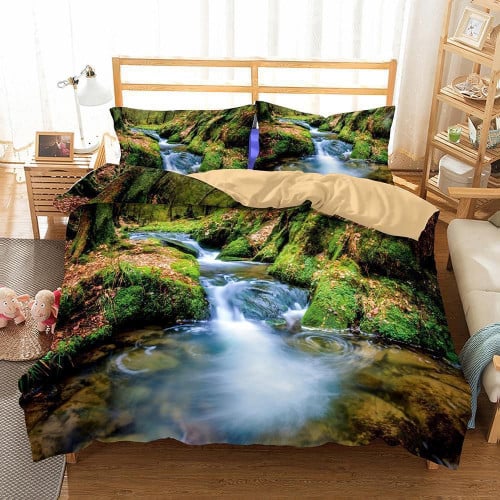 Dream Forest Waterfall 3d Printed Bedding Set Soft Lightweight Microfiber Comforter
