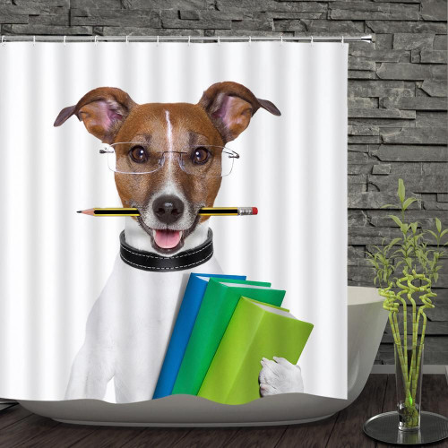 Dog Learning White Backdrop 3D Printed Shower Curtain Home Decor Gift Ideas