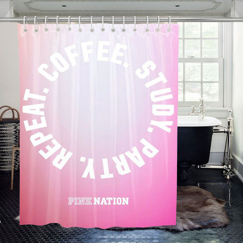 Coffe Study Party Pink Nation   Shower Curtain Bathroom Decor Fashion Design Special Gift