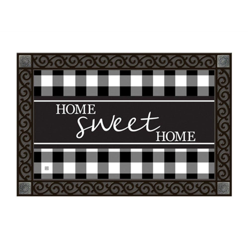 Black And White Checkered Home Sweet Home Non-Slip Printed Doormat