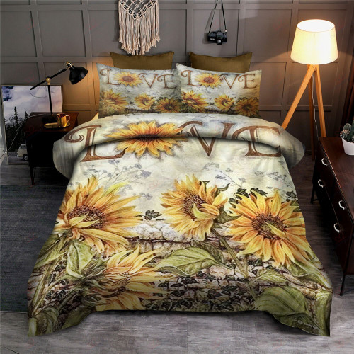 Sunflower Love Art Printed Bedding Set Bedroom Decor