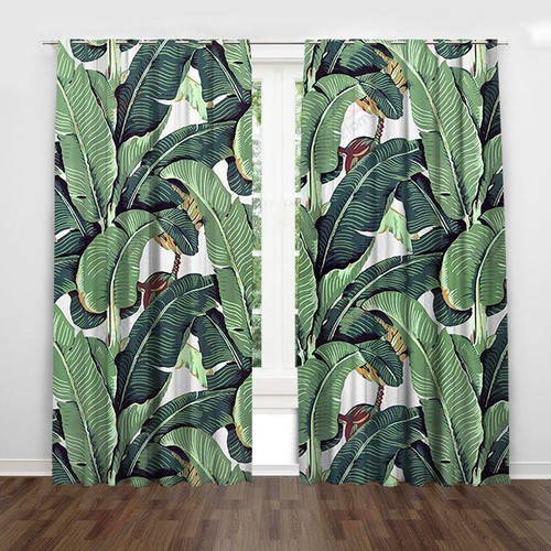 Tropical Green Palm Printed Window Curtain Home Decor