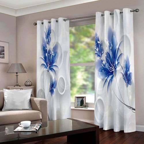 Blossom Blue And White Printed Window Curtain Home Decor