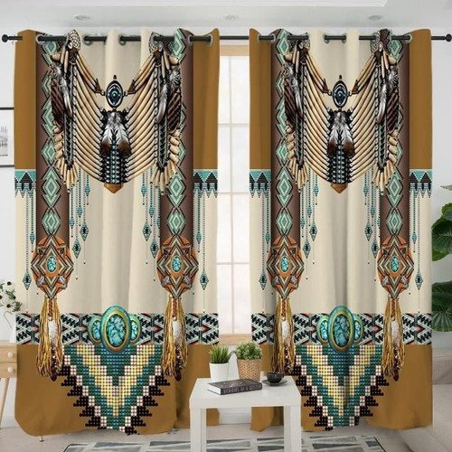 Brown Pattern Breastplate Native American Printed Window Curtain