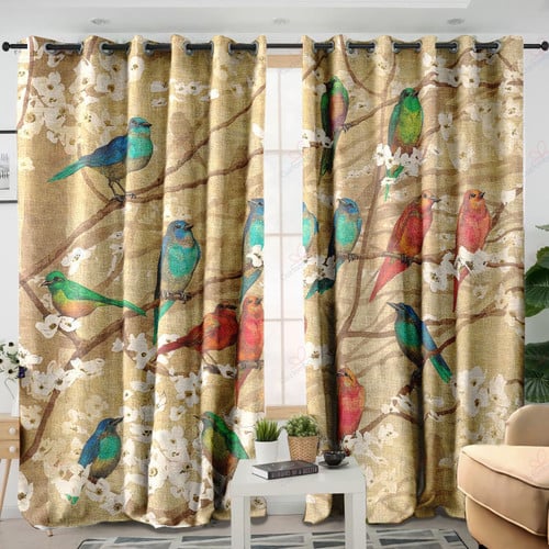 Birds And Blossoms Printed Window Curtain Home Decor