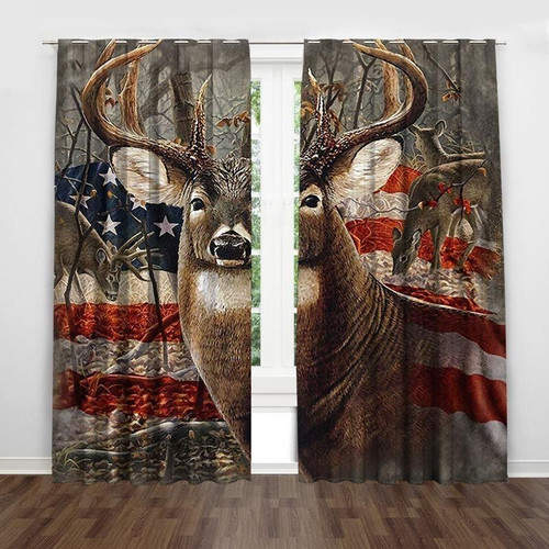 Deer USA Flag Power Printed Window Curtain