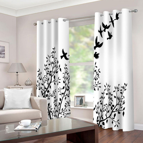 3d Black And White Tree And Bird Window Curtain Home Decor